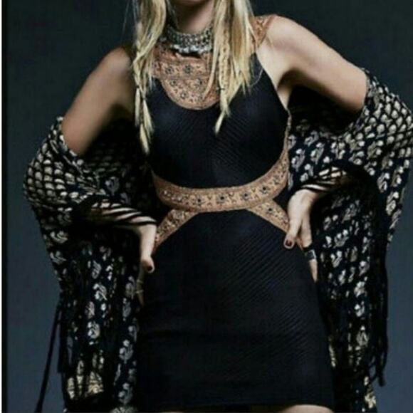 Free People Small Black Bodycon Nefertiti Mirror Dress - Picture 1 of 7